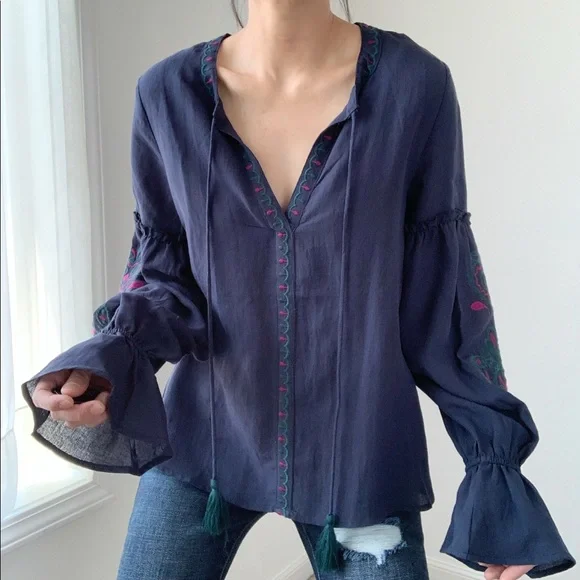 BOHO EMBROIDERED TASSELS TOP - Picture 2 of 10